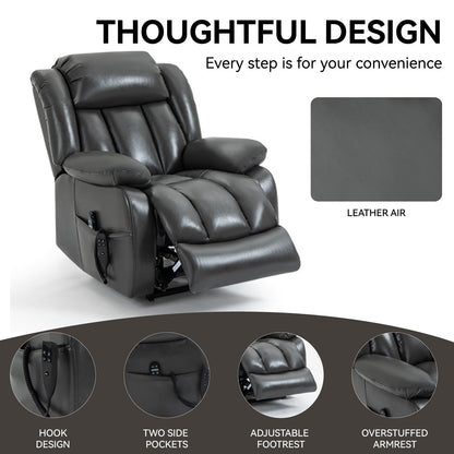 Grey Dual Motor Power Lift Recliner with 180° Recline, 8-Point Vibration Massage, Lumbar Heating, and 350 lb Capacity