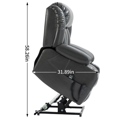 Grey Dual Motor Power Lift Recliner with 8-Point Massage, Lumbar Heating, Stainless Steel Cup Holders, and Side Pockets
