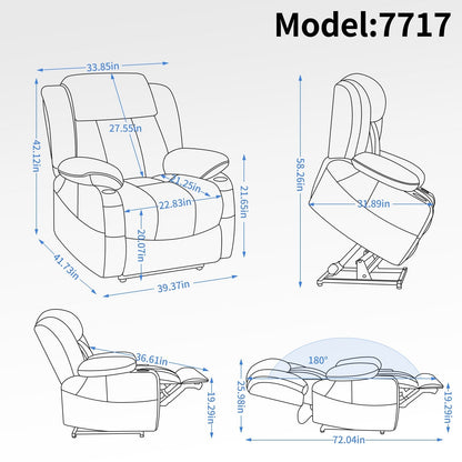 Grey Dual Motor Power Lift Recliner with 8-Point Massage, Lumbar Heating, Stainless Steel Cup Holders, and Storage Pockets