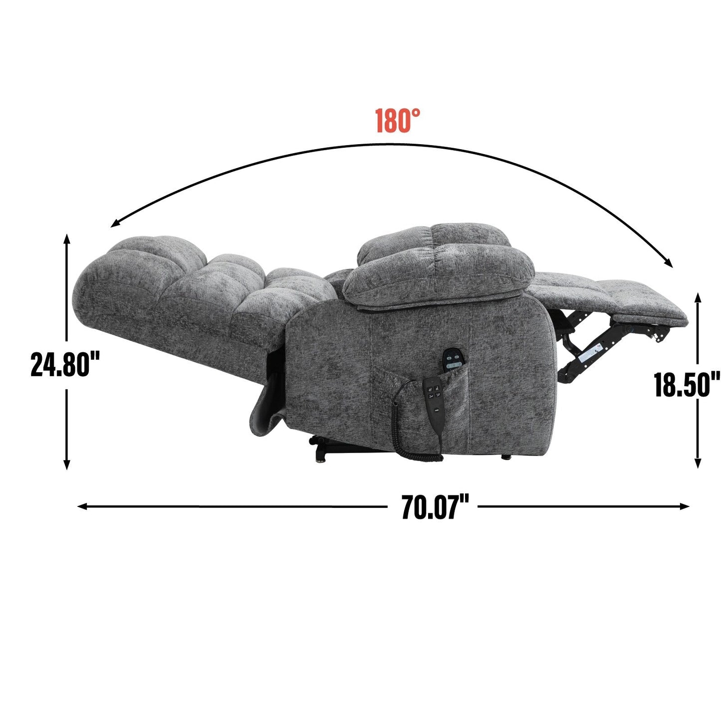 Grey Dual Motor Power Lift Recliner with Massage, Heat, Infinite Reclining, Remote Control, and 350 lbs Capacity