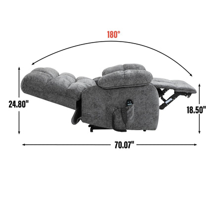 Grey Dual Motor Power Lift Recliner with Massage, Heat, Infinite Reclining, Remote Control, and 350 lbs Capacity