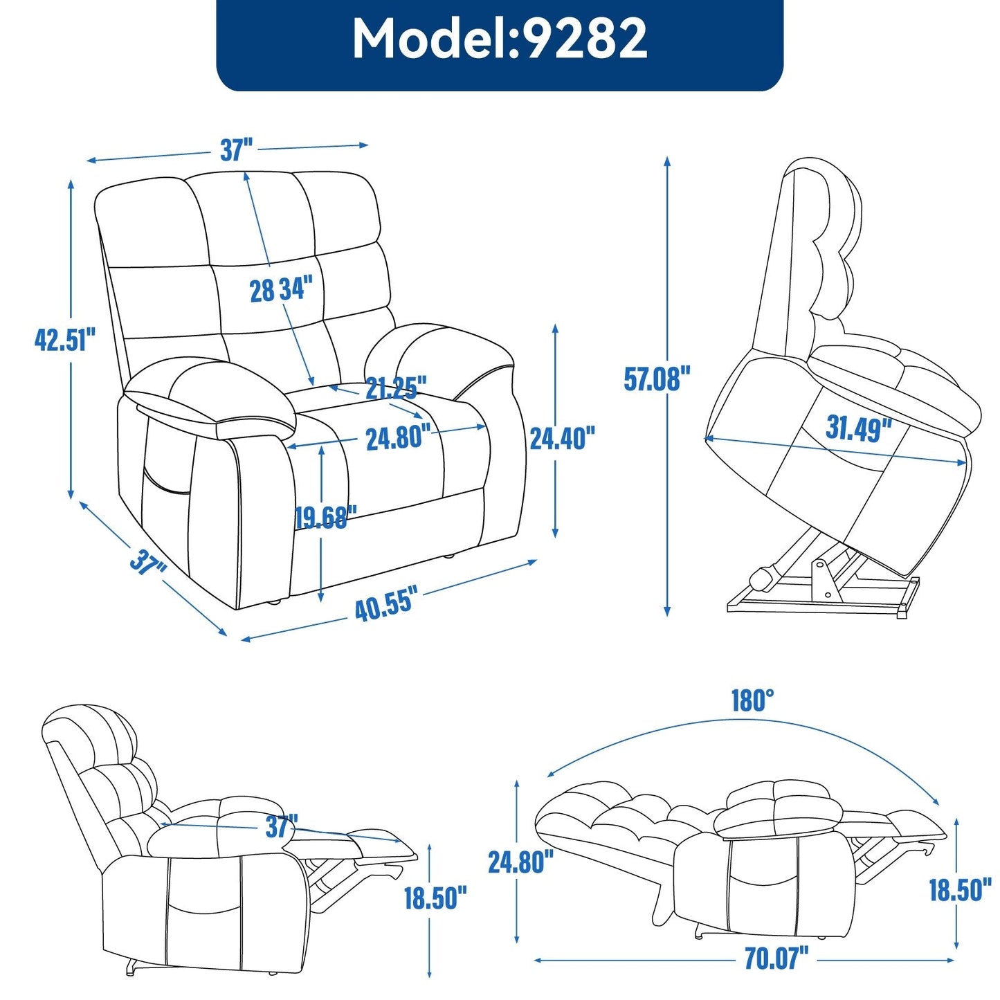 Grey Dual Motor Power Lift Recliner with Massage, Heat, Infinite Reclining, Remote Control, and 350 lbs Capacity