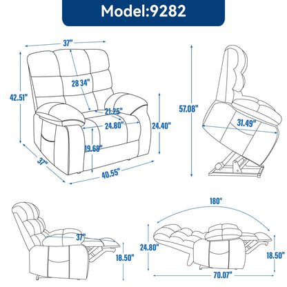 Grey Dual Motor Power Lift Recliner with Massage, Heat, Infinite Reclining, Remote Control, and 350 lbs Capacity