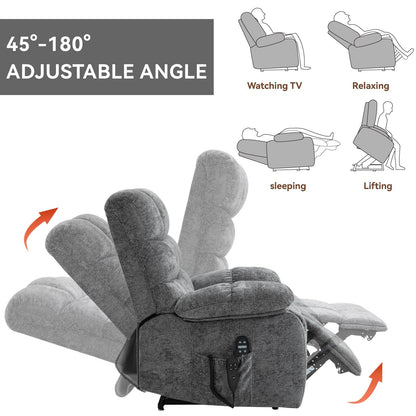 Grey Dual Motor Power Lift Recliner with Massage, Heat, Infinite Reclining, Remote Control, and 350 lbs Capacity