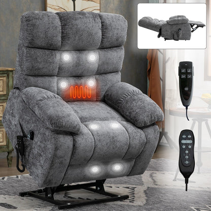 Grey Dual Motor Power Lift Recliner with Massage, Heat, Infinite Reclining, Remote Control, and 350 lbs Capacity
