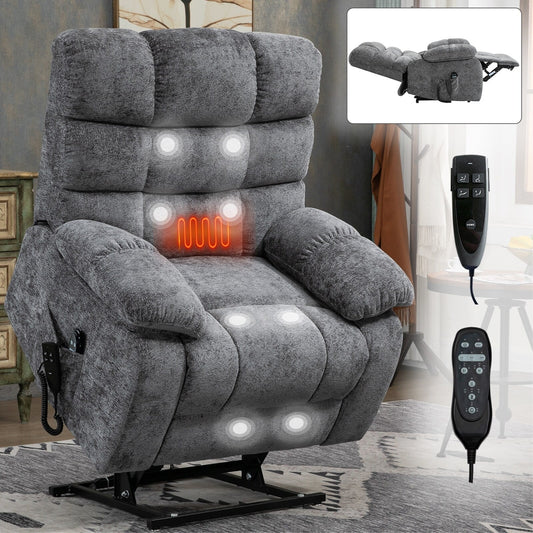 Grey Dual Motor Power Lift Recliner with Massage, Heat, Infinite Reclining, Remote Control, and 350 lbs Capacity