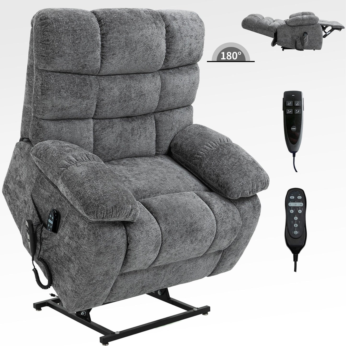 Grey Dual Motor Power Lift Recliner with Massage, Heat, Infinite Reclining, Remote Control, and 350 lbs Capacity