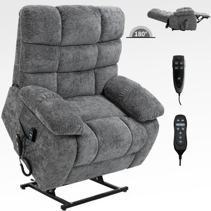Grey Dual Motor Power Lift Recliner with Massage, Heat, Infinite Reclining, Remote Control, and 350 lbs Capacity