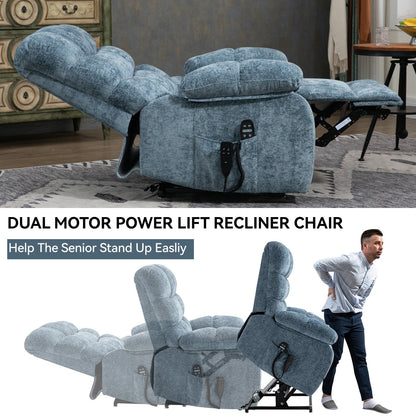 Grey Dual Motor Power Lift Recliner with Massage, Heat, Infinite Reclining, Remote Control, and 350 lbs Capacity