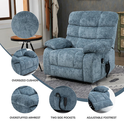 Grey Dual Motor Power Lift Recliner with Massage, Heat, Infinite Reclining, Remote Control, and 350 lbs Capacity