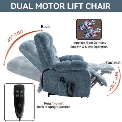 Grey Dual Motor Power Lift Recliner with Massage, Heat, Infinite Reclining, Remote Control, and 350 lbs Capacity