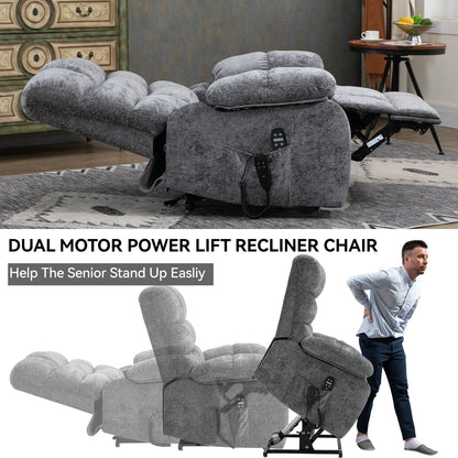 Grey Dual Motor Power Lift Recliner with Massage, Heat, Infinite Reclining, Remote Control, and 350 lbs Capacity