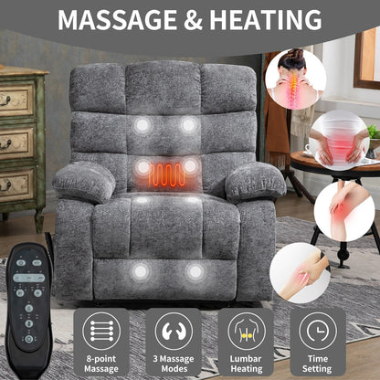 Grey Dual Motor Power Lift Recliner with Massage, Heat, Infinite Reclining, Remote Control, and 350 lbs Capacity