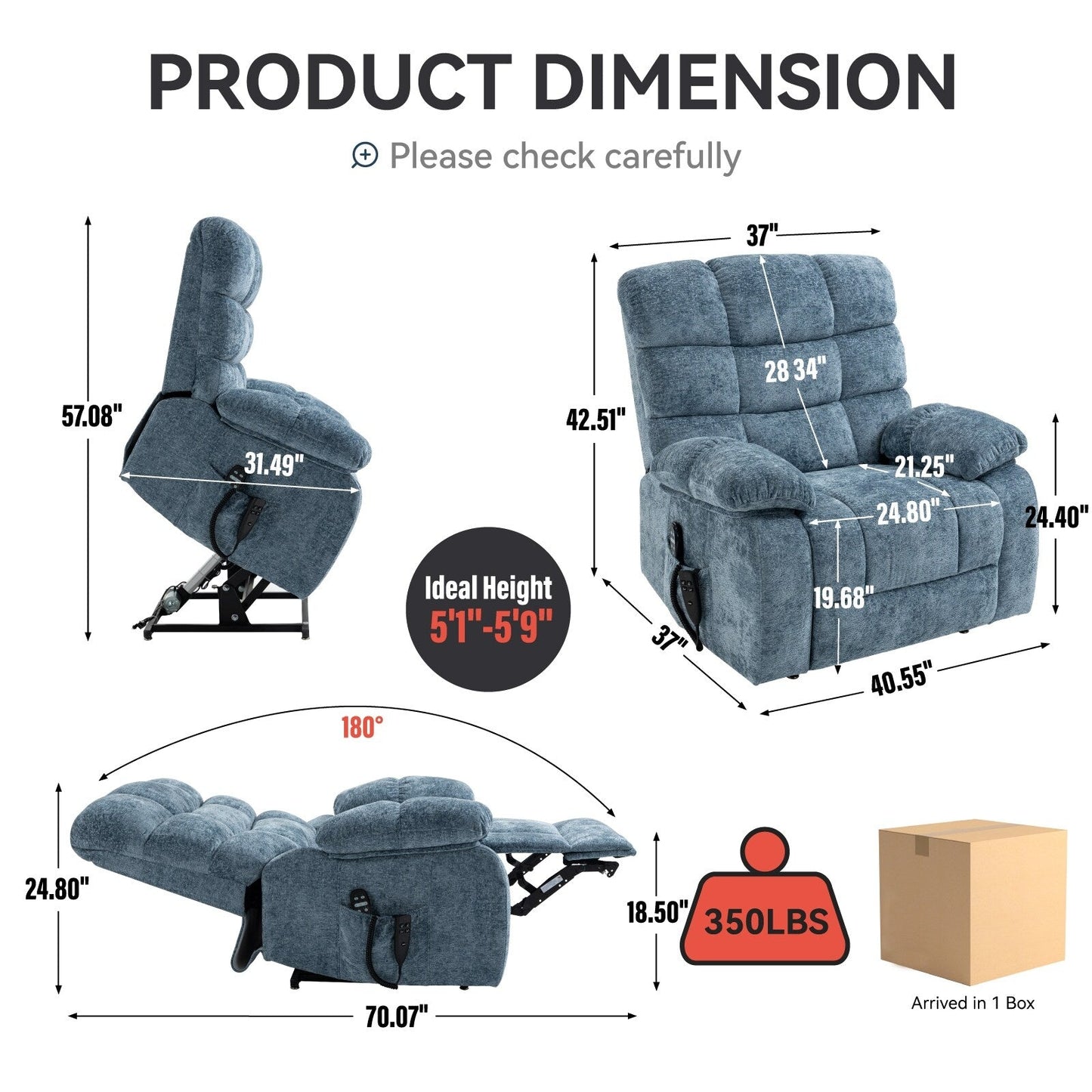 Grey Dual Motor Power Lift Recliner with Massage, Heat, Infinite Reclining, Remote Control, and 350 lbs Capacity