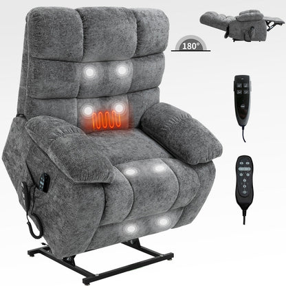 Grey Dual Motor Power Lift Recliner with Massage, Heat, Infinite Reclining, Remote Control, and 350 lbs Capacity
