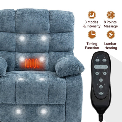 Grey Dual Motor Power Lift Recliner with Massage, Heat, Infinite Reclining, Remote Control, and 350 lbs Capacity