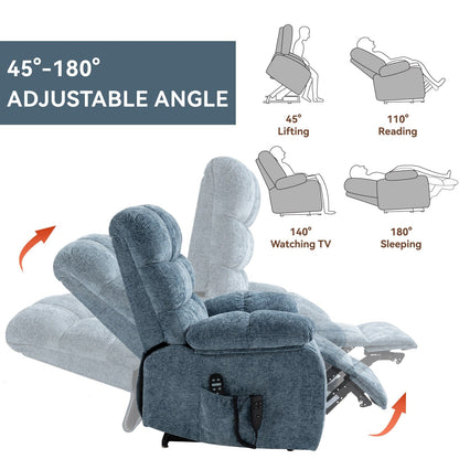 Grey Dual Motor Power Lift Recliner with Massage, Heat, Infinite Reclining, Remote Control, and 350 lbs Capacity