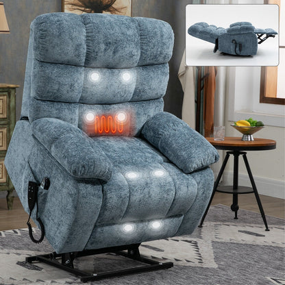 Grey Dual Motor Power Lift Recliner with Massage, Heat, Infinite Reclining, Remote Control, and 350 lbs Capacity