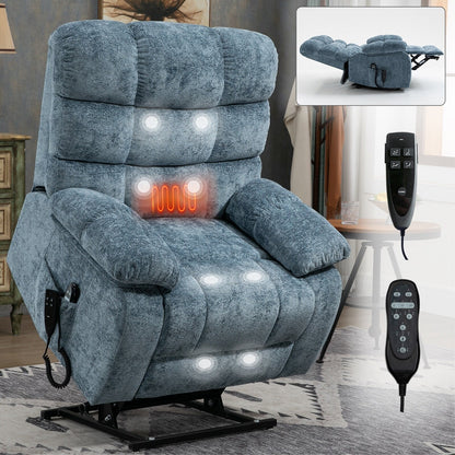 Grey Dual Motor Power Lift Recliner with Massage, Heat, Infinite Reclining, Remote Control, and 350 lbs Capacity