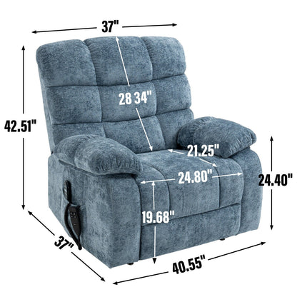 Grey Dual Motor Power Lift Recliner with Massage, Heat, Infinite Reclining, Remote Control, and 350 lbs Capacity
