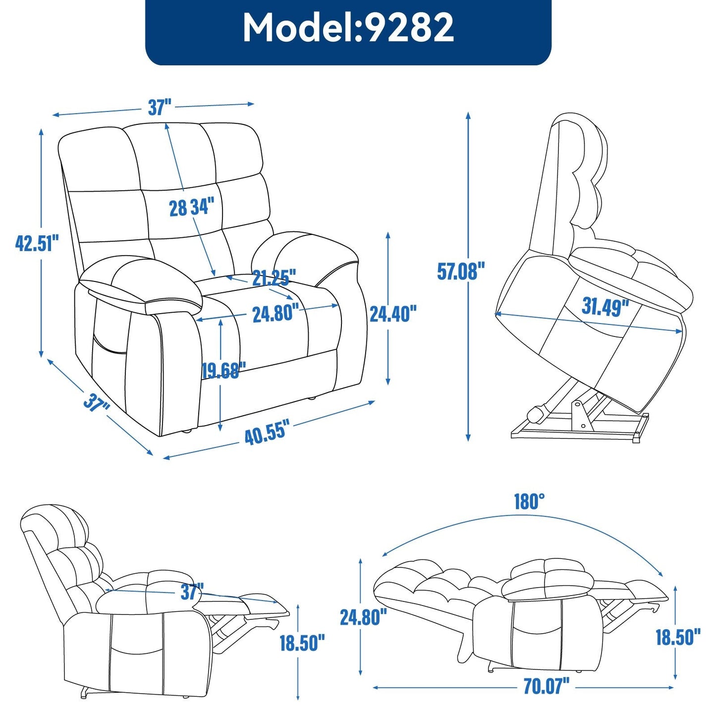 Grey Dual Motor Power Lift Recliner with Massage, Heat, Infinite Reclining, Remote Control, and 350 lbs Capacity