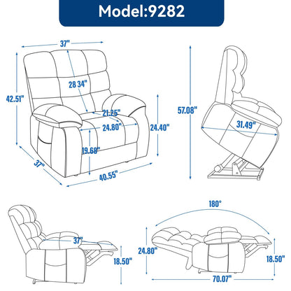 Grey Dual Motor Power Lift Recliner with Massage, Heat, Infinite Reclining, Remote Control, and 350 lbs Capacity