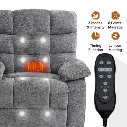 Grey Dual Motor Power Lift Recliner with Massage, Heat, Infinite Reclining, Remote Control, and 350 lbs Capacity
