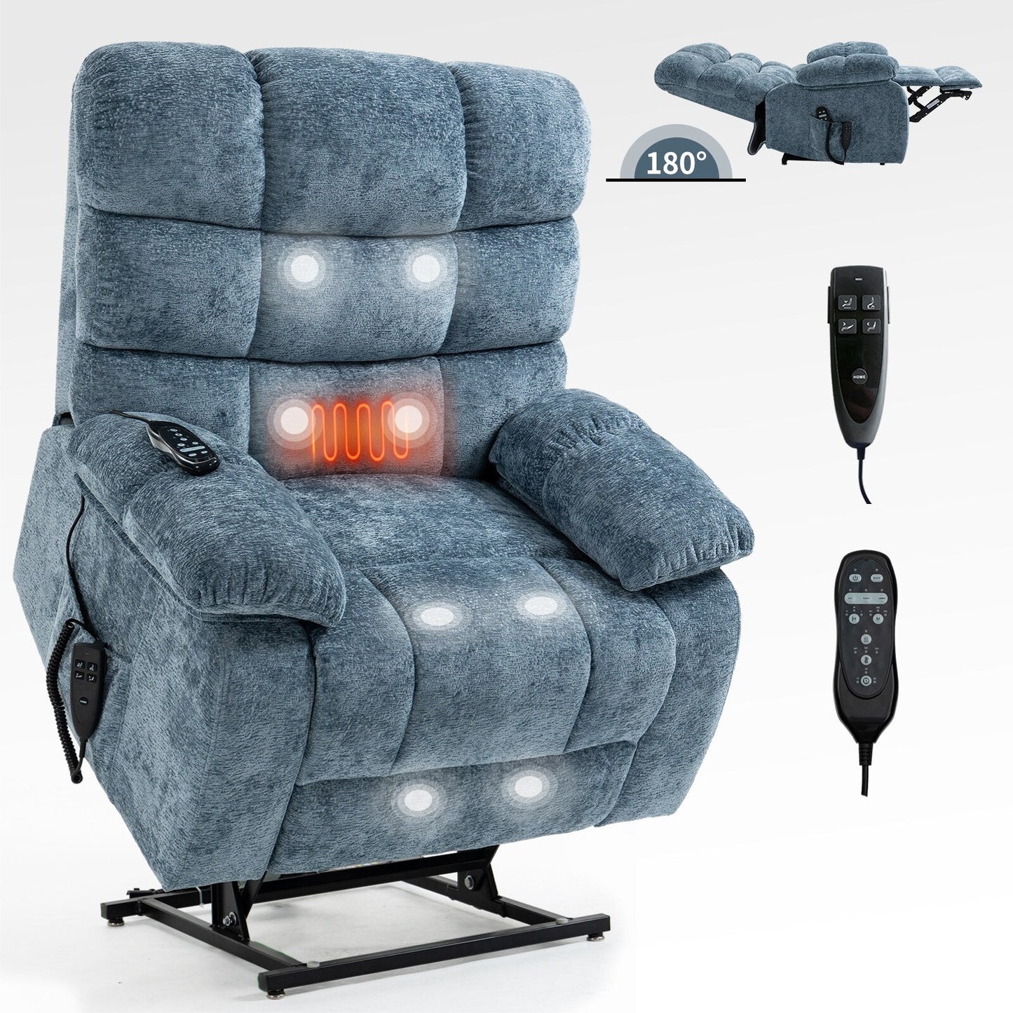 Grey Dual Motor Power Lift Recliner with Massage, Heat, Infinite Reclining, Remote Control, and 350 lbs Capacity