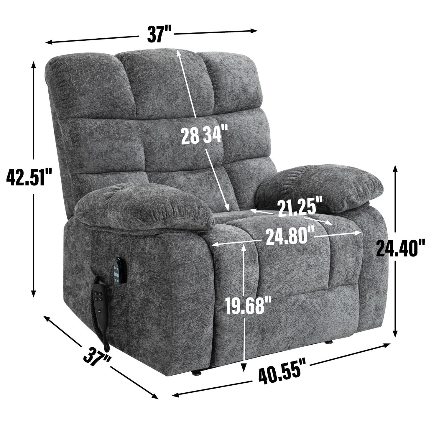 Grey Dual Motor Power Lift Recliner with Massage, Heat, Infinite Reclining, Remote Control, and 350 lbs Capacity