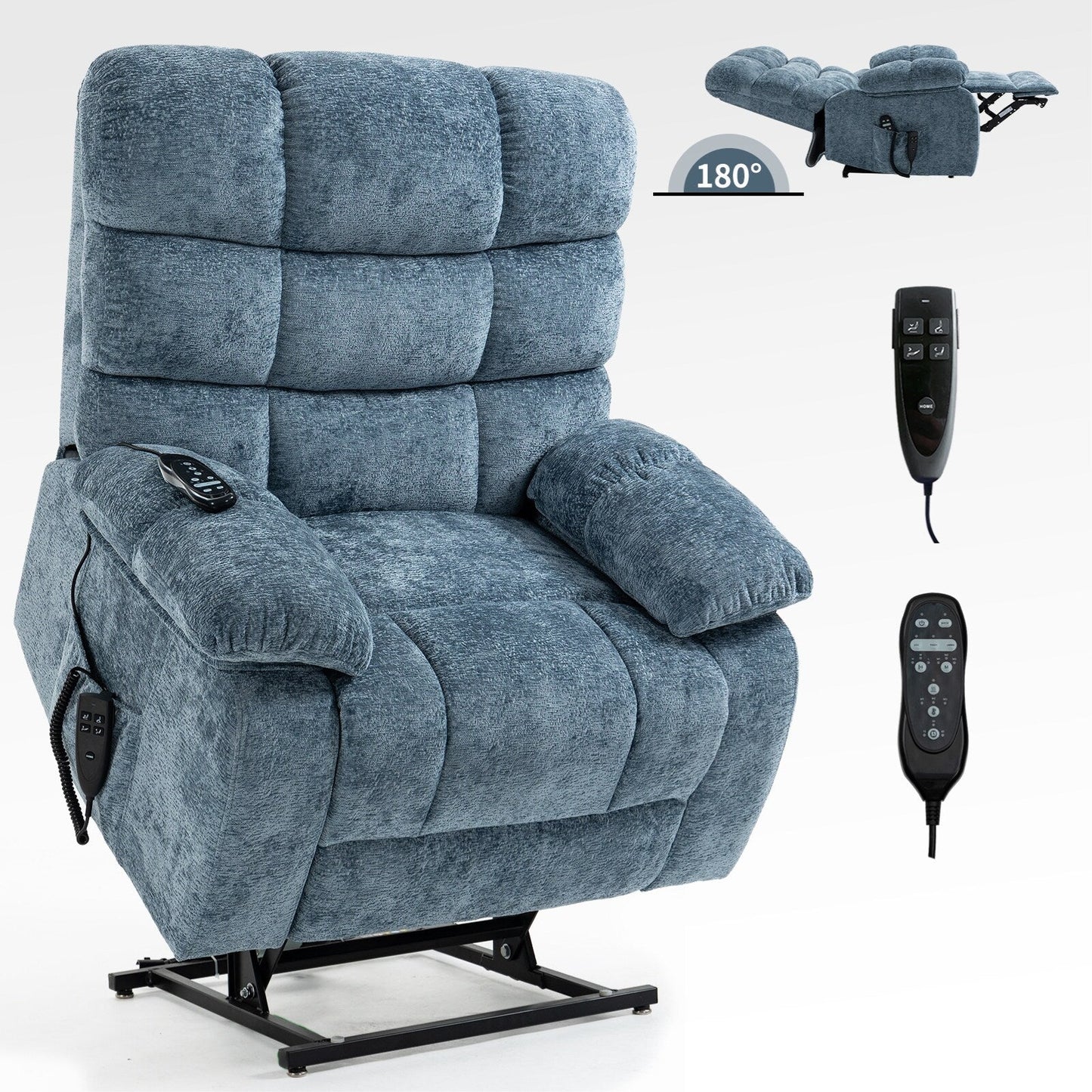 Grey Dual Motor Power Lift Recliner with Massage, Heat, Infinite Reclining, Remote Control, and 350 lbs Capacity