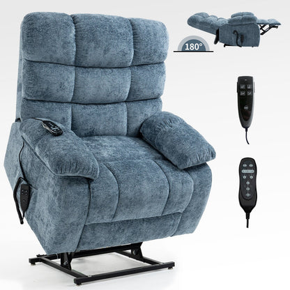 Grey Dual Motor Power Lift Recliner with Massage, Heat, Infinite Reclining, Remote Control, and 350 lbs Capacity