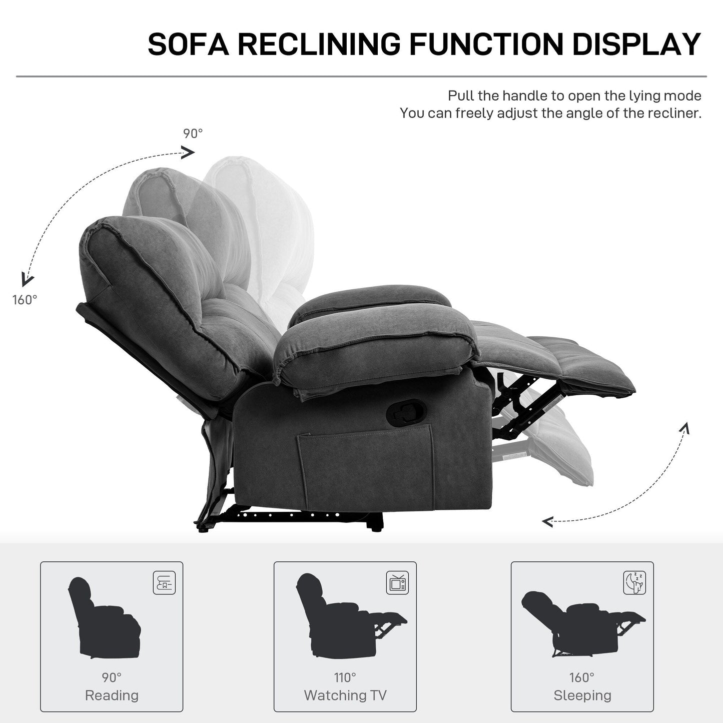 Grey Spacious Push-Back Recliner Sofa Chair with Soft Fleece Upholstery and Heated Massage Pillow for Ultimate Relaxation