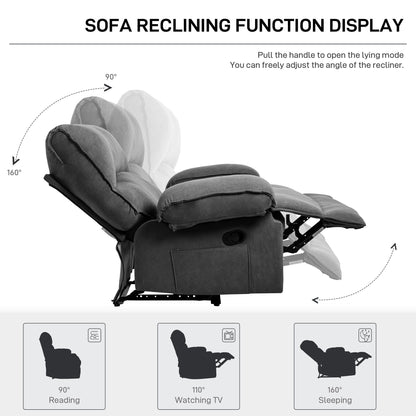 Grey Spacious Push-Back Recliner Sofa Chair with Soft Fleece Upholstery and Heated Massage Pillow for Ultimate Relaxation