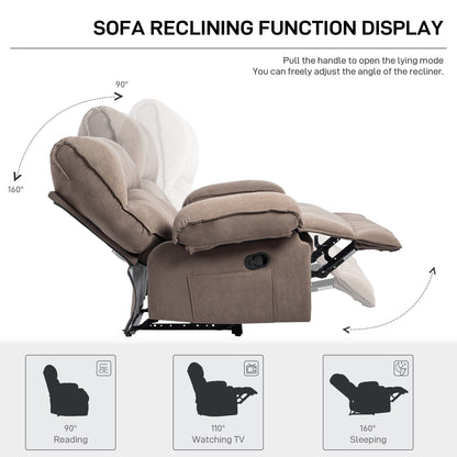 Grey Spacious Push-Back Recliner Sofa with Super Soft Fleece Upholstery and Heated Massage Pillow