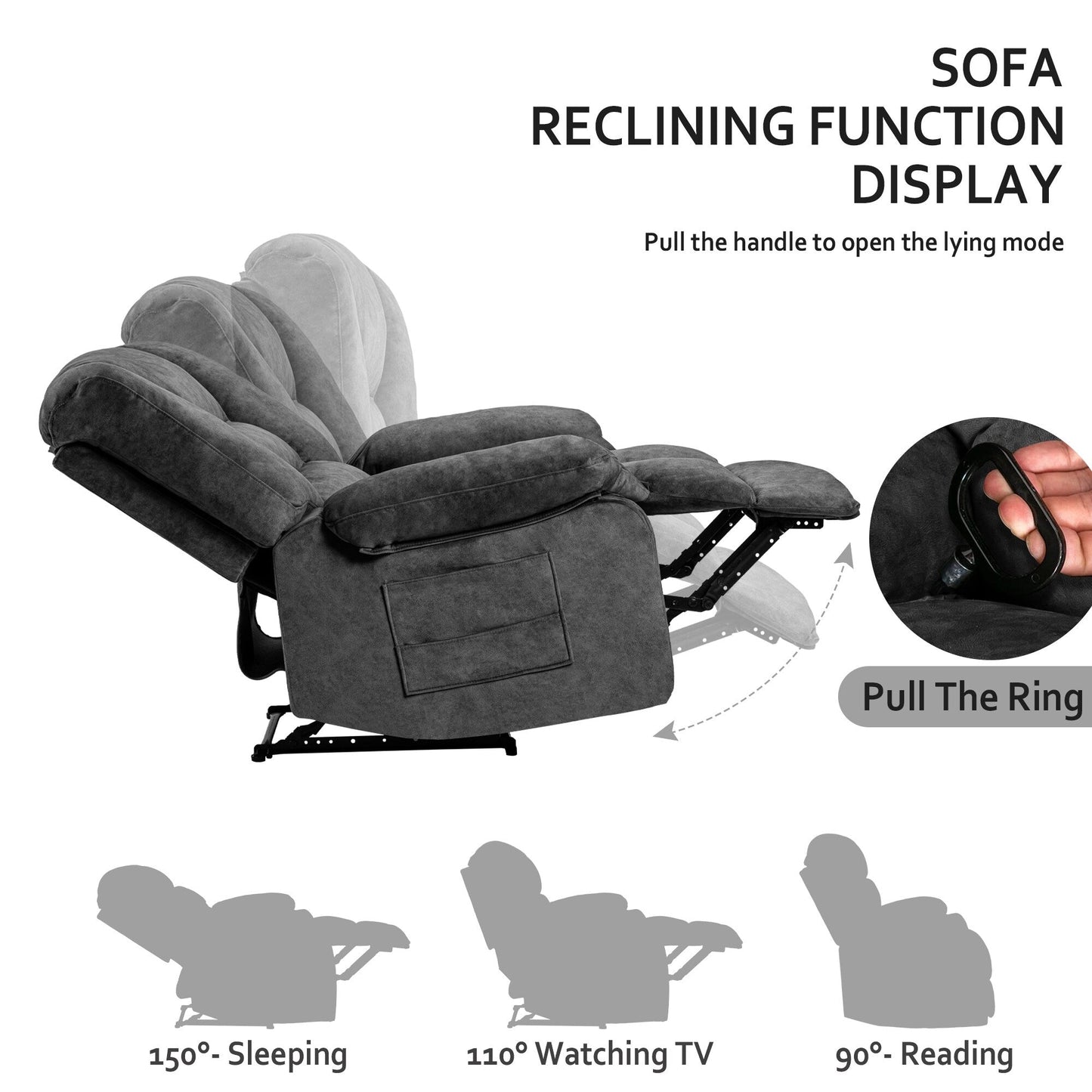 Grey Spacious Recliner Sofa with 8-Point Massage, Lumbar Heat, Adjustable Recline, and Heavy-Duty Frame