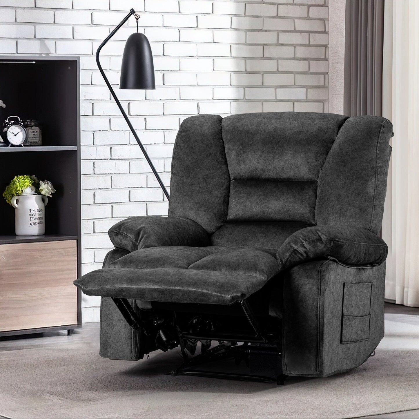 Grey Spacious Recliner Sofa with 8-Point Massage, Lumbar Heat, Adjustable Recline, and Heavy-Duty Frame