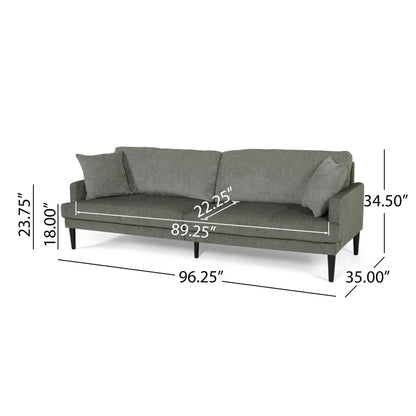 Grey Upholstered 3-seater Sofa with Wood Legs and Accent Pillows