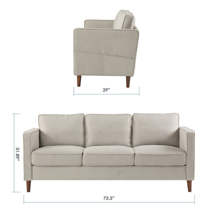 HANA Modern Linen Sofa w/ Arm Pockets by Crown Comfort