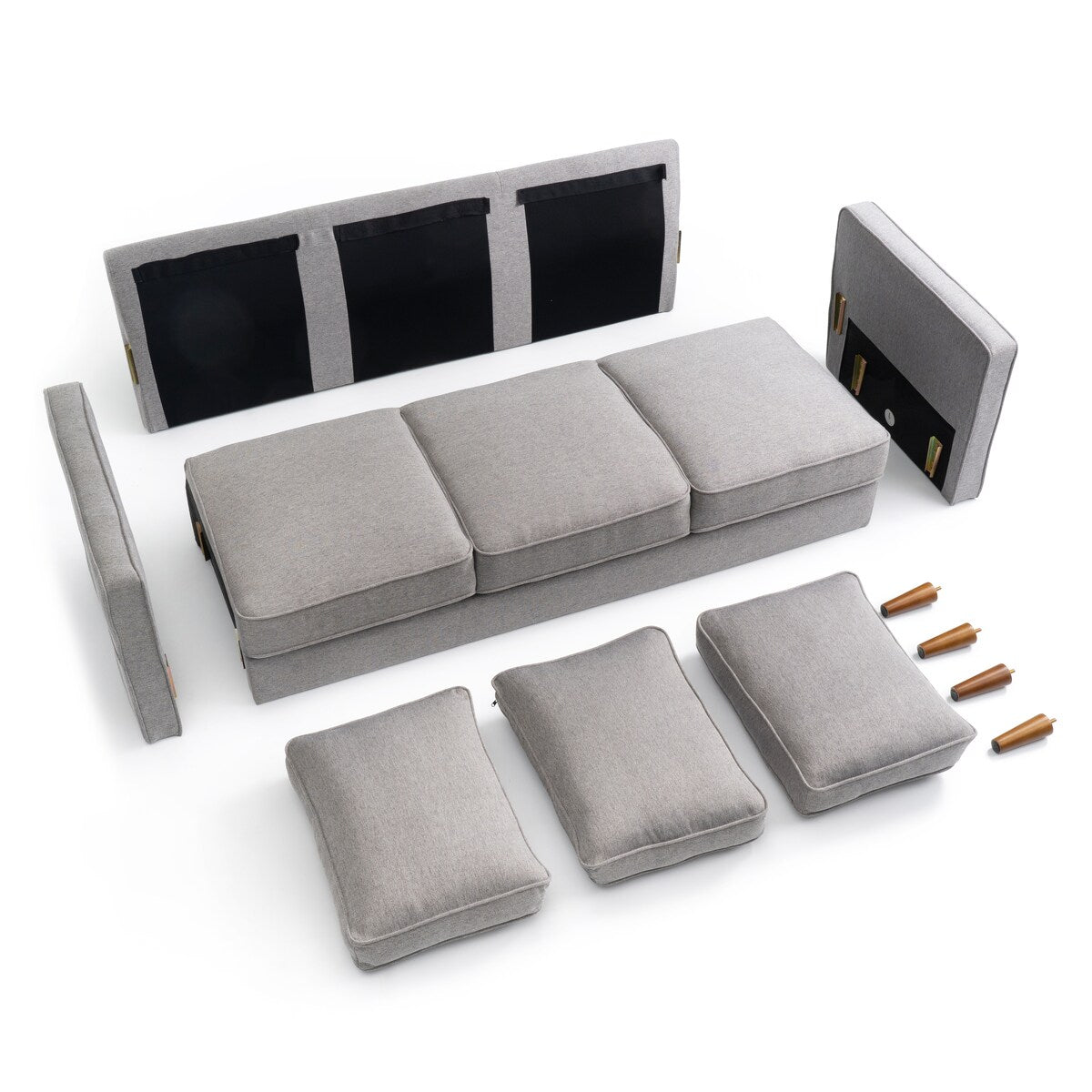 HANA Modern Linen Sofa w/ Arm Pockets by Crown Comfort
