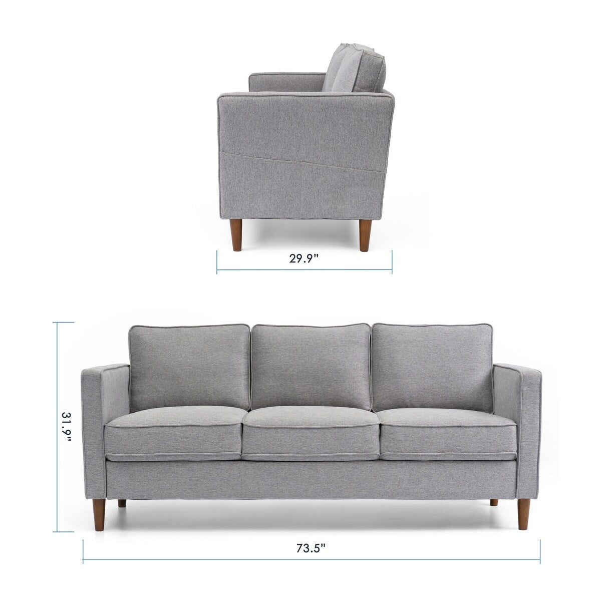 HANA Modern Linen Sofa w/ Arm Pockets by Crown Comfort