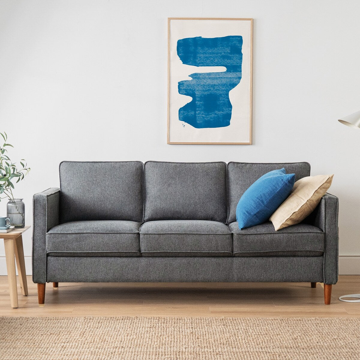 HANA Modern Linen Sofa w/ Arm Pockets by Crown Comfort