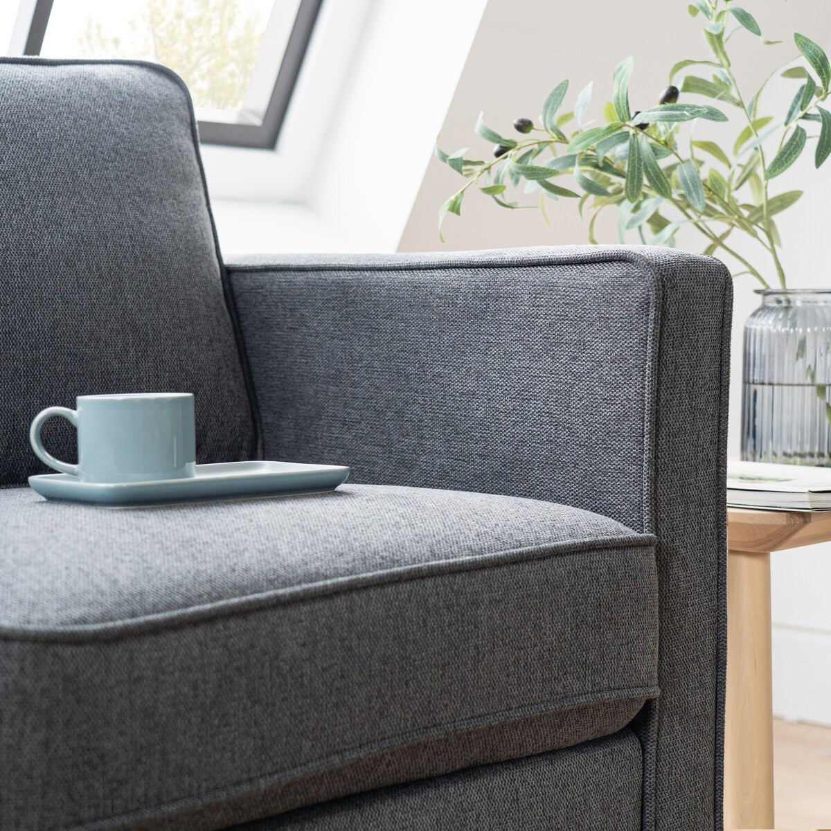 HANA Modern Linen Sofa w/ Arm Pockets by Crown Comfort
