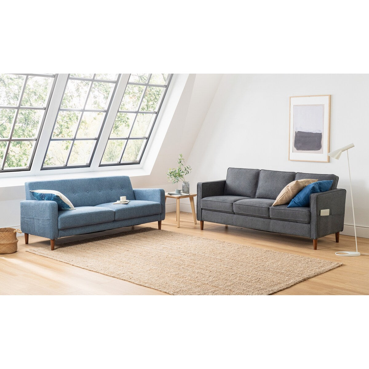 HANA Modern Linen Sofa w/ Arm Pockets by Crown Comfort