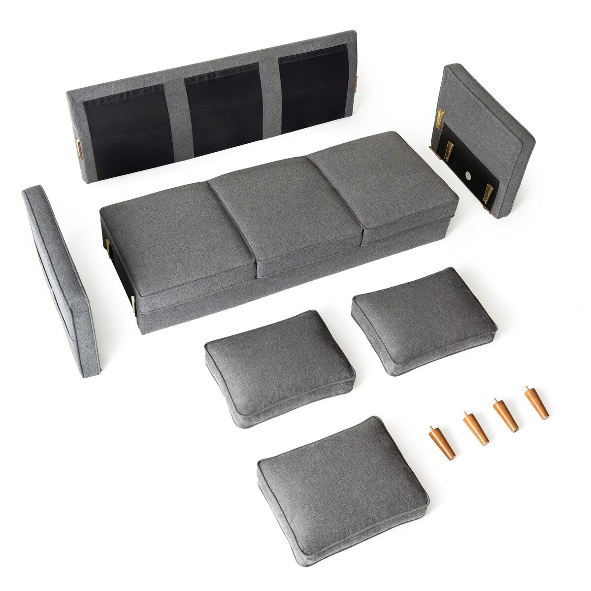 HANA Modern Linen Sofa w/ Arm Pockets by Crown Comfort