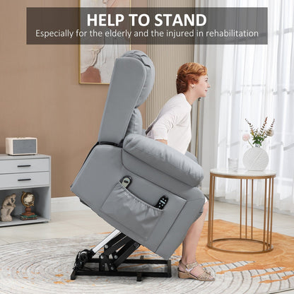 HOMCOM Electric Power Lift Chair, PU Leather Recliner Chair for Elderly with Vibration Massagge, Remote Control, Side Pockets