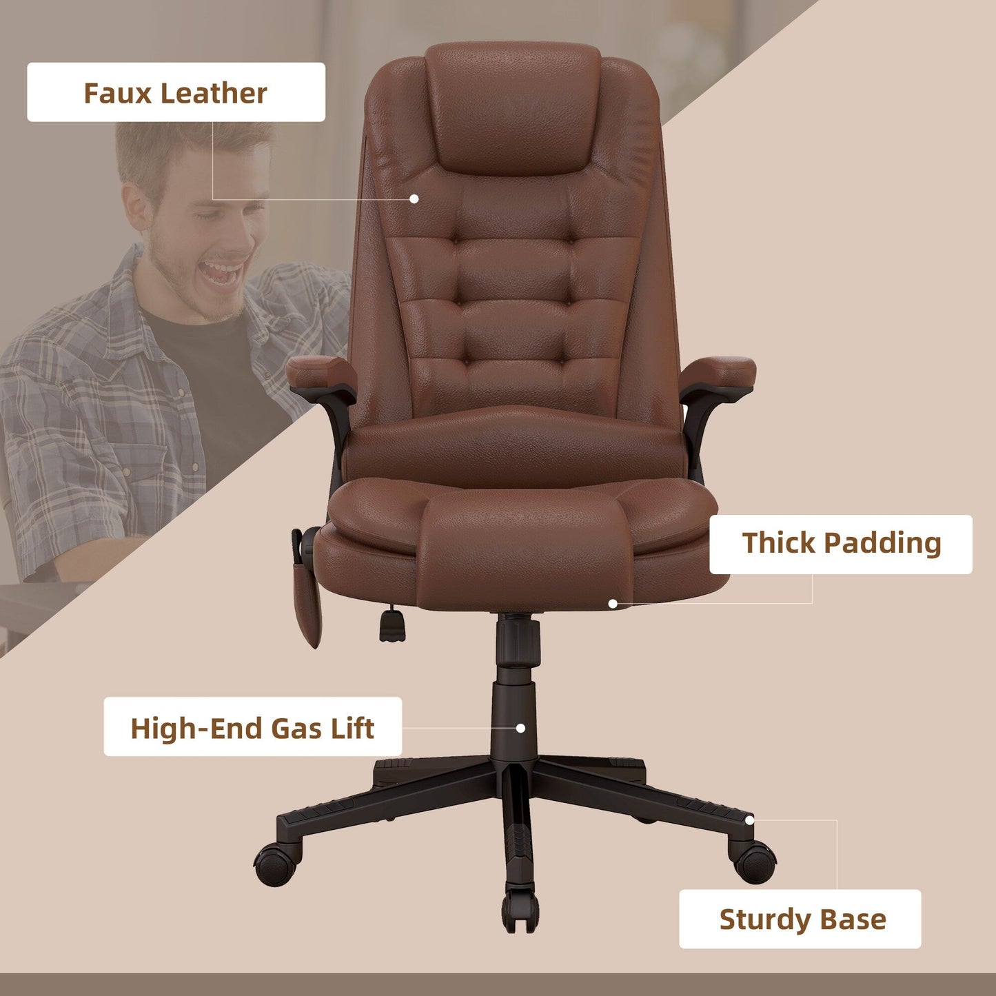 HOMCOM High Back Vibration Massage Office Chair with 6 Vibration Points, Beige