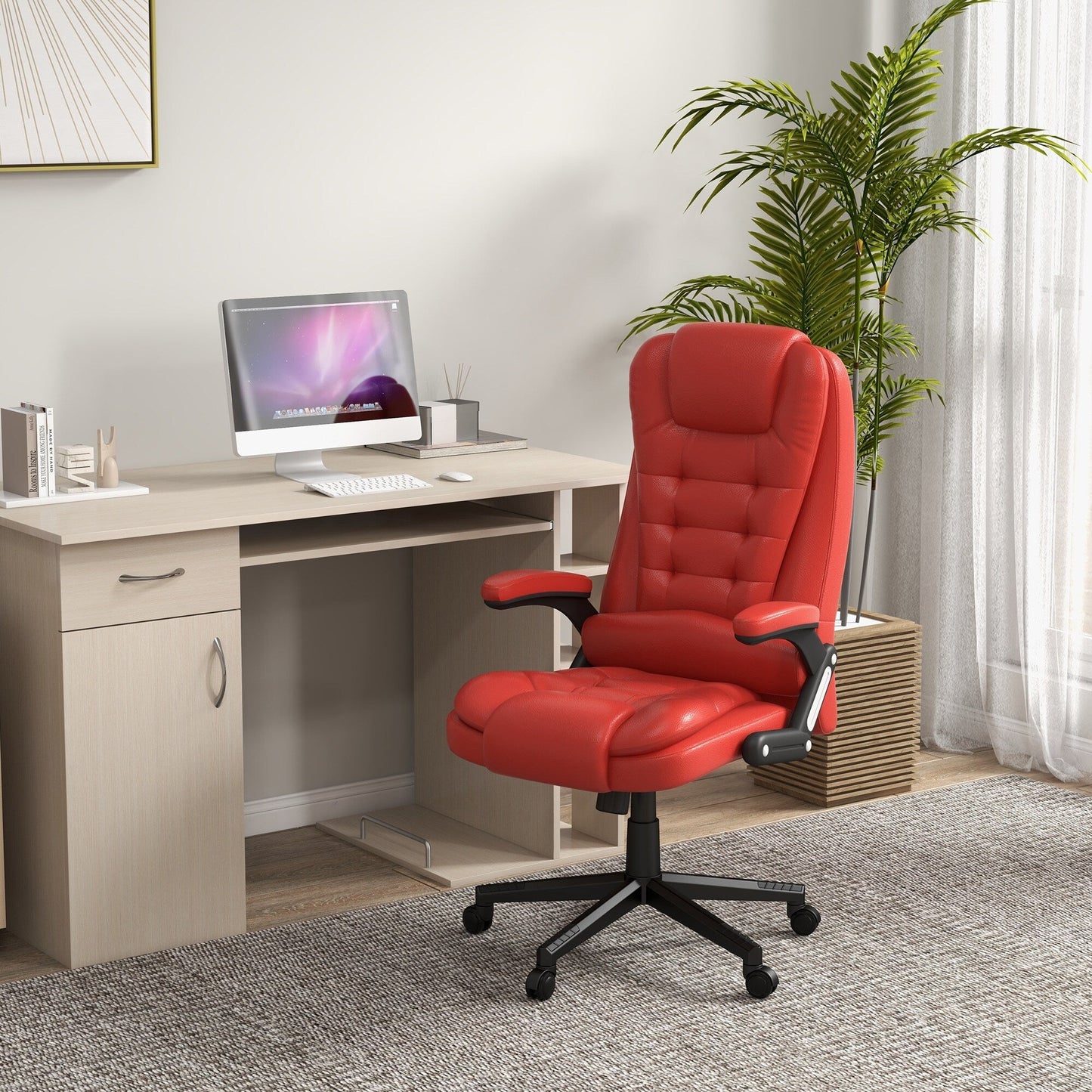 HOMCOM High Back Vibration Massage Office Chair with 6 Vibration Points, Beige