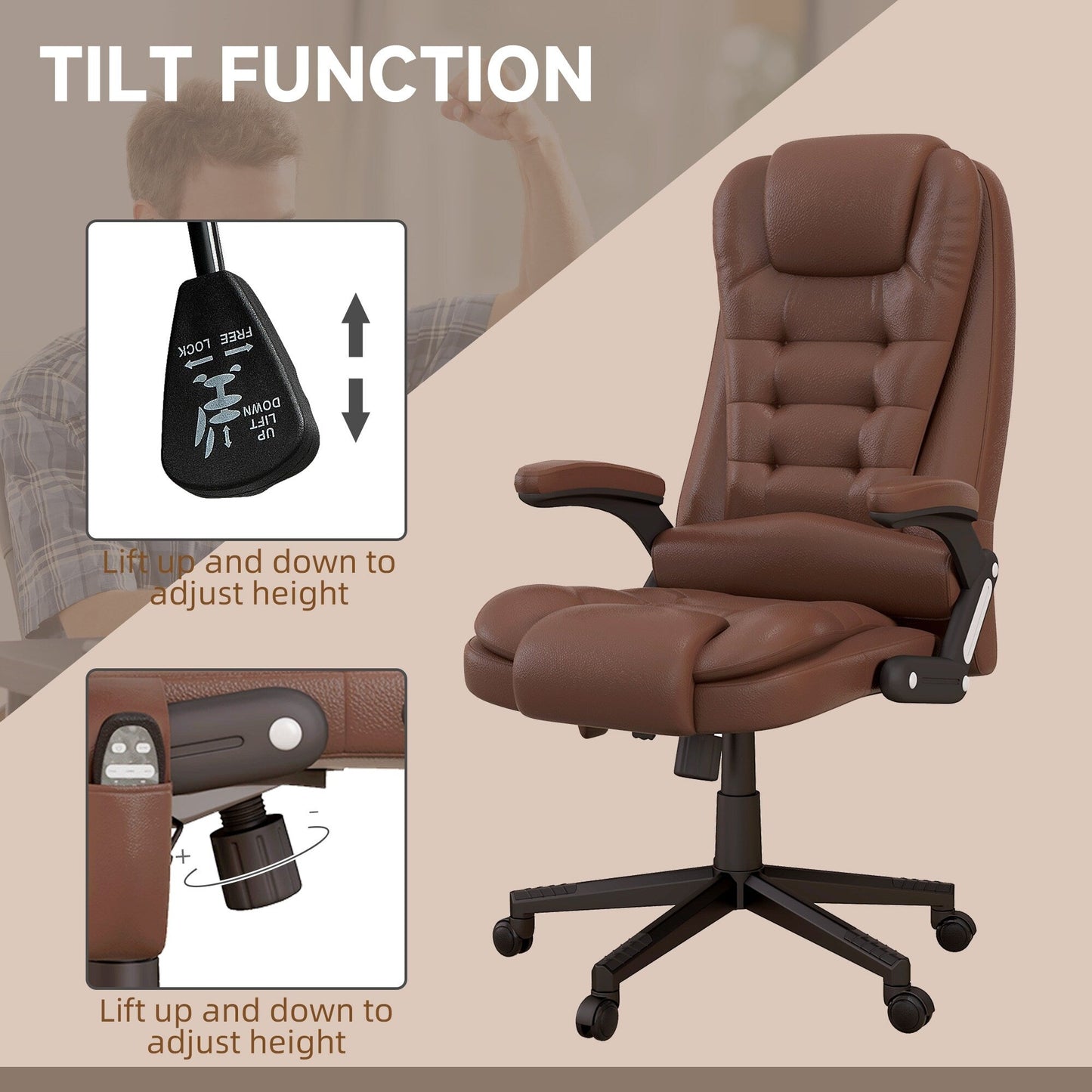 HOMCOM High Back Vibration Massage Office Chair with 6 Vibration Points, Beige