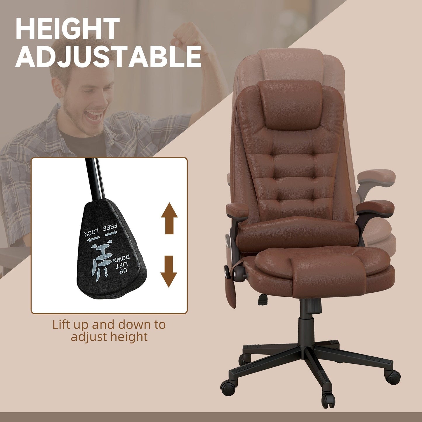 HOMCOM High Back Vibration Massage Office Chair with 6 Vibration Points, Beige