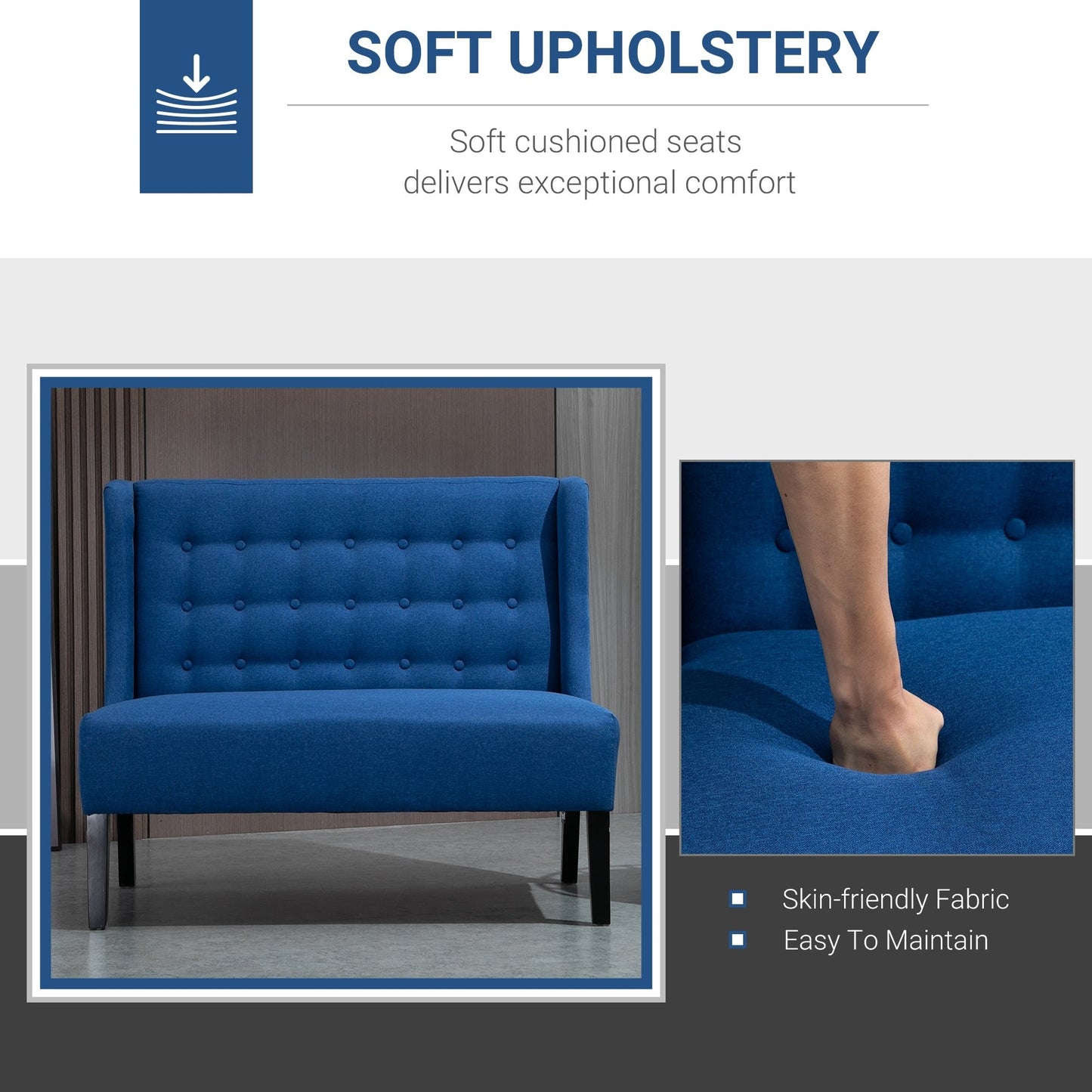 HOMCOM Linen Fabric Upholstery Double Sofa Tufted Loveseat Armless Couch Living Room Furniture with Wood Legs - 28.75*43.25*36.5